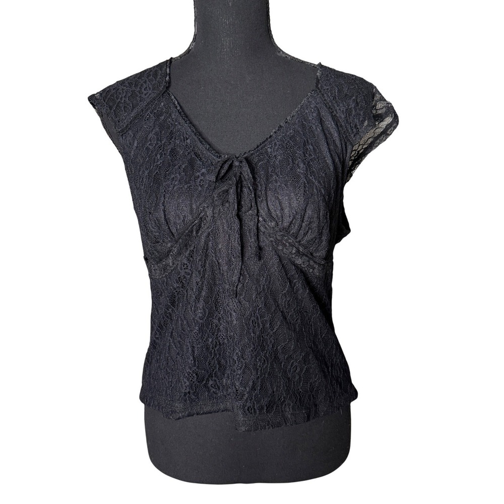 No Boundaries Womens Y2K Fairy Grunge Lace Babydoll Top Size XL Black Whimsigoth
